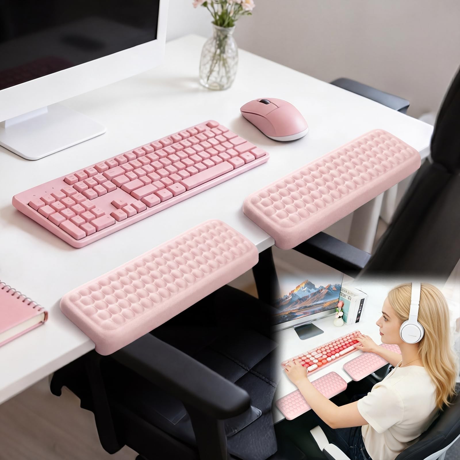 2 PCS Pink LShaped Arm Rest For Desk Memory Foam Ergonomic Edge Cushion