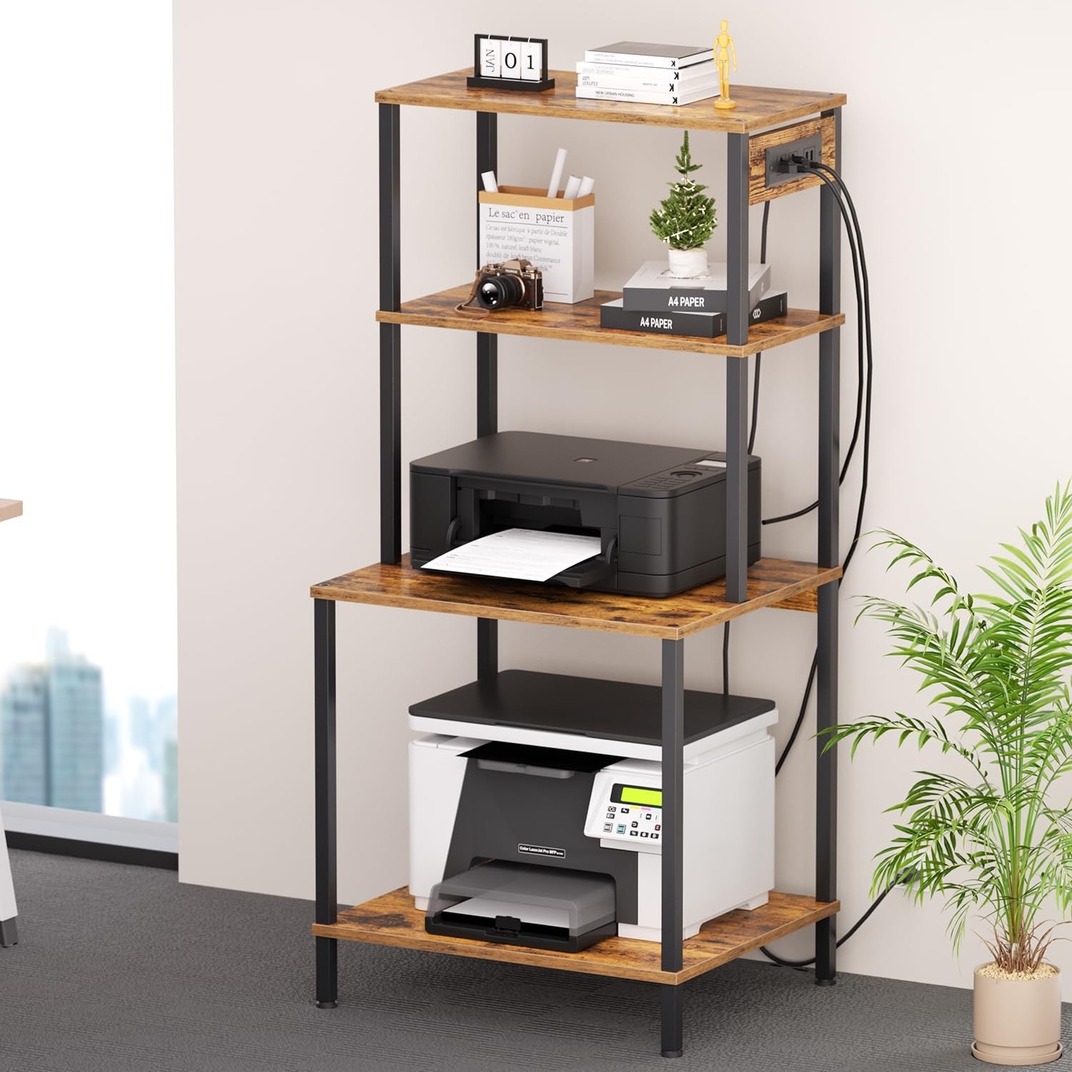 Large Printer Stand with Charging Station, Printer Table for Home Office