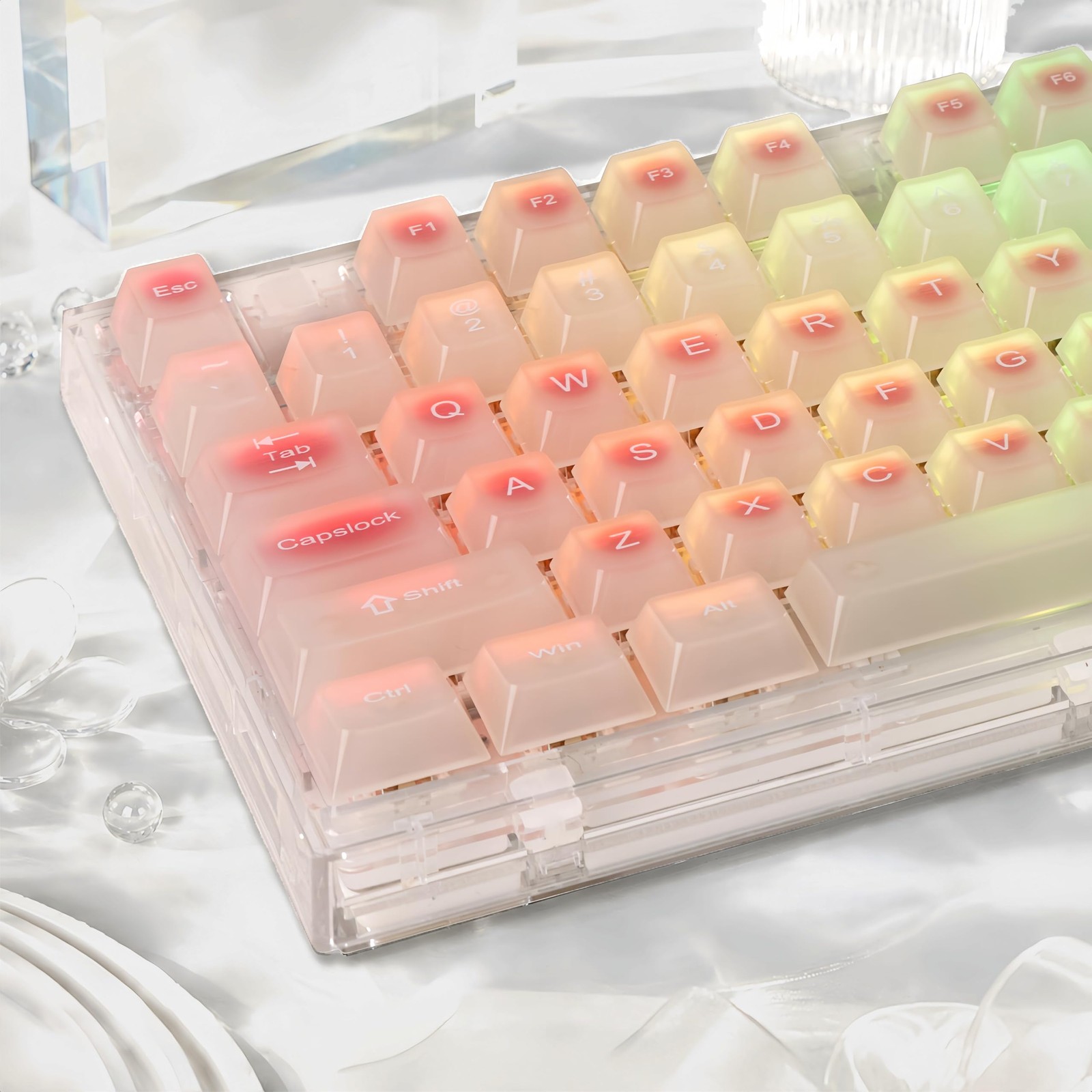 Beige 115 Keys Cute Jade Translucent Jelly Shine Through Keycaps Cherry MX