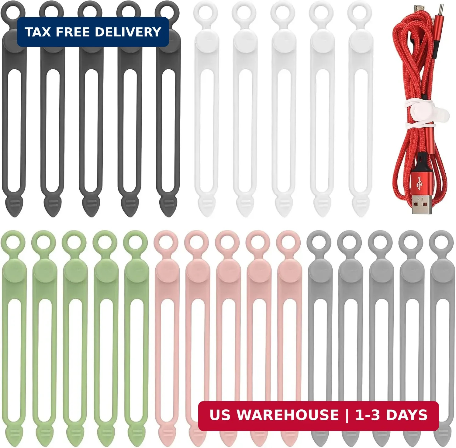 25 Silicone Cable Connectors, Reusable Cable Organizers, for Securing Headphone