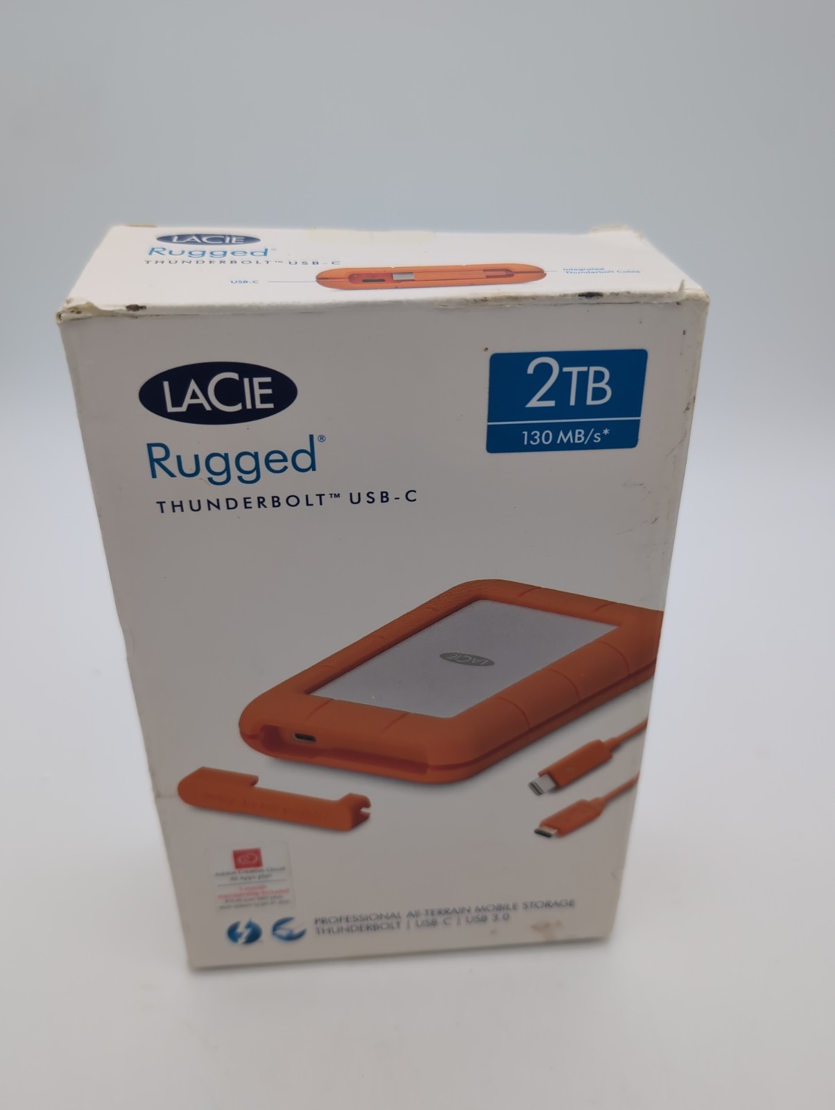  LaCie Rugged 2TB Thunderbolt USB 3.0 HDD Orange Missing Cover, No Cables