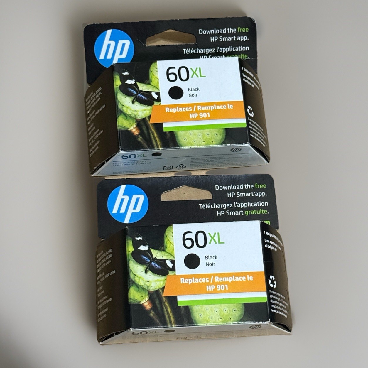 HP 60XL Black Ink Cartridges -NEW -LOT OF 2 - CC641WN - Exp 1/26 To 12/27