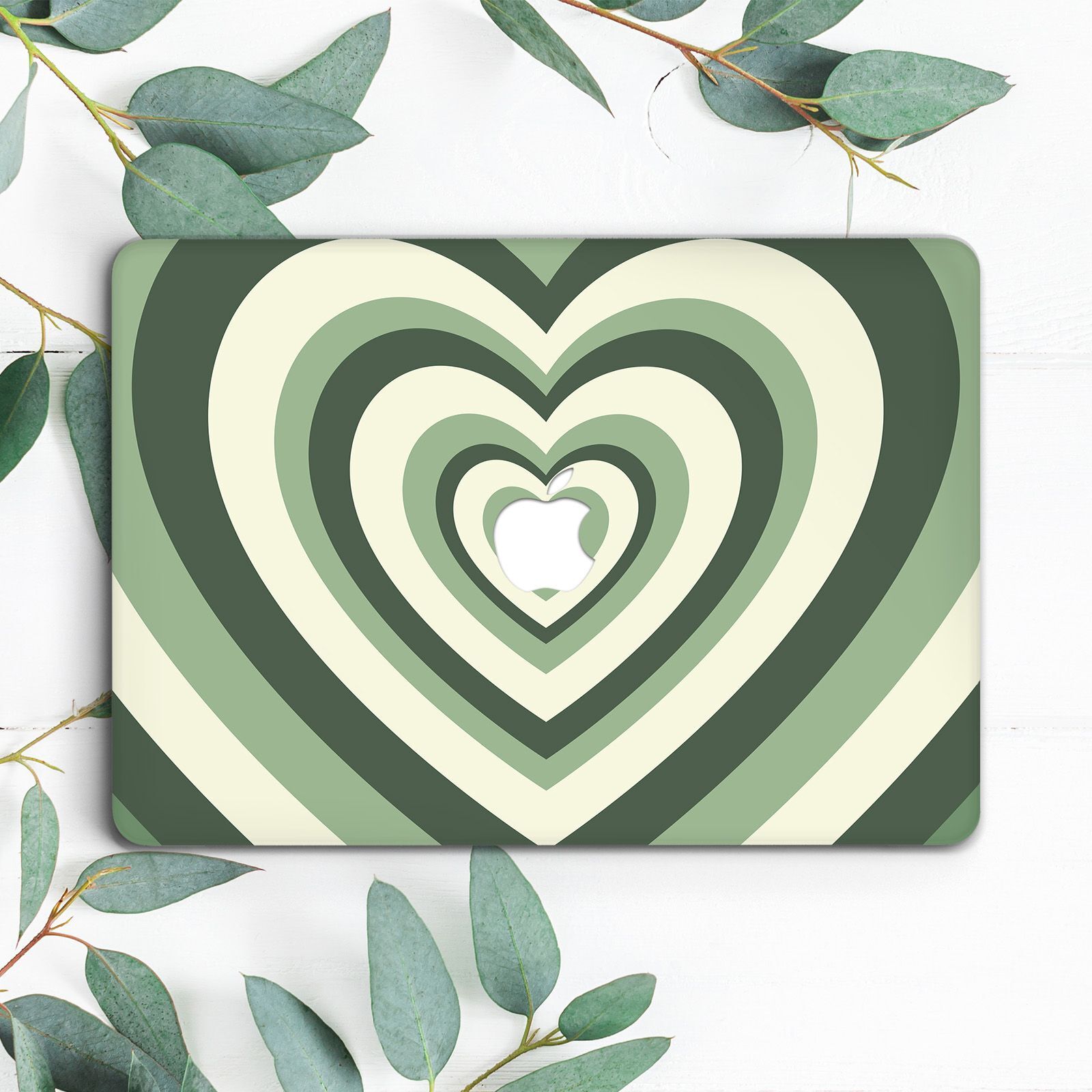 Green Trendy Heart Love Aesthetic Hard Case For Macbook Pro 13 14 15 16 Air 13