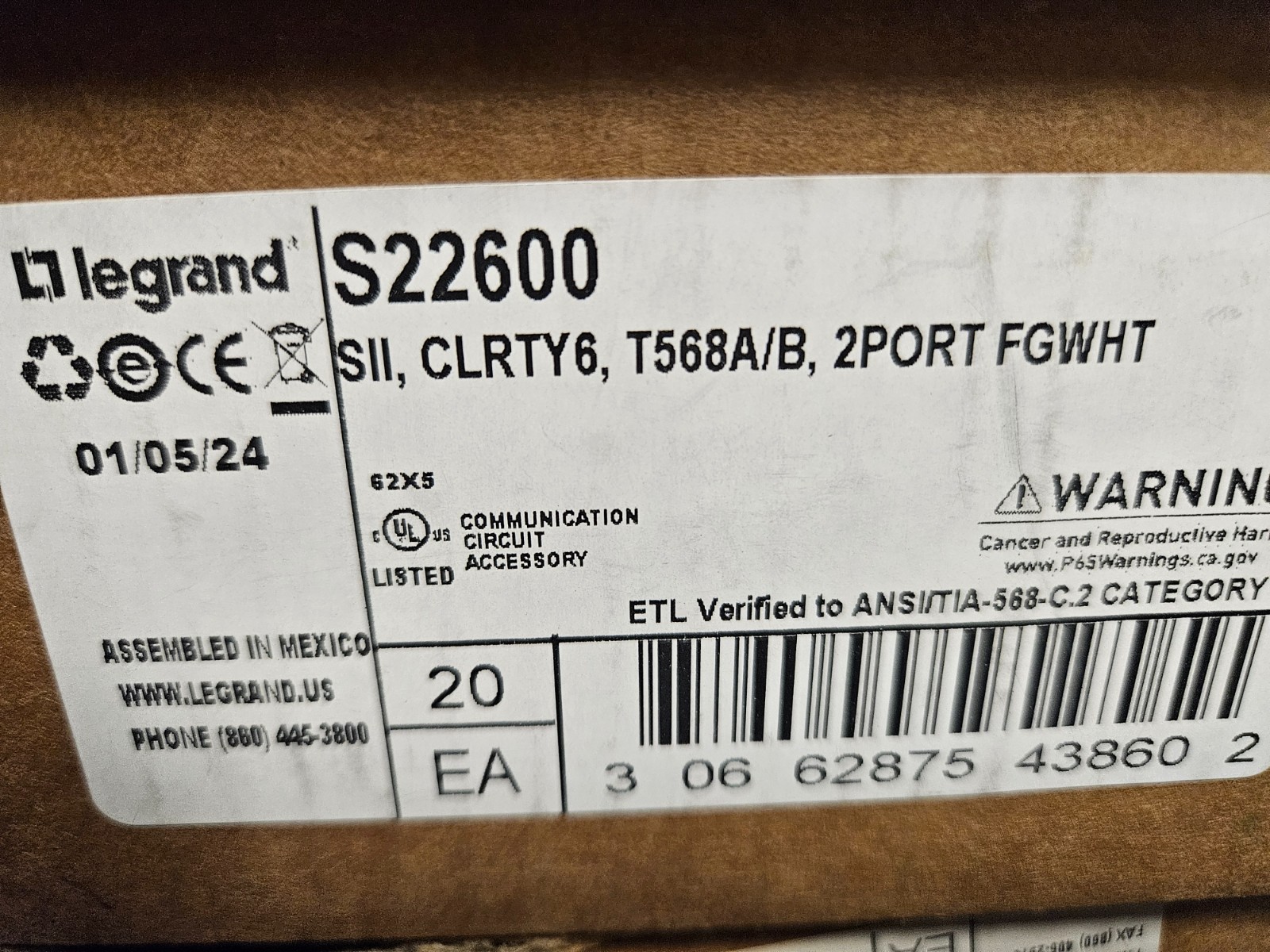 Ortronics OR-S22600 Clarity Series II 2-Port Cat6 Jack Module (Box of 20)
