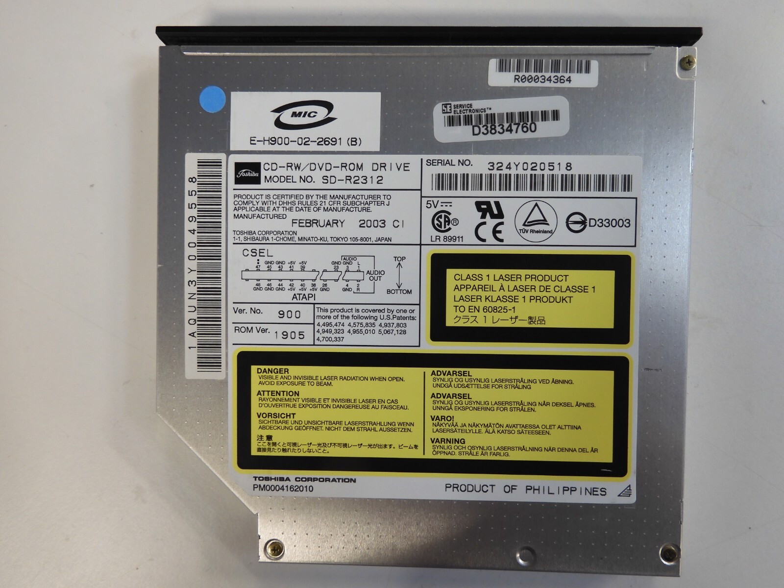 SD-R2312 TOSHIBA 8X 24X 10X 24X IDE SLIM COMBO DRIVE. SD-R2312-R