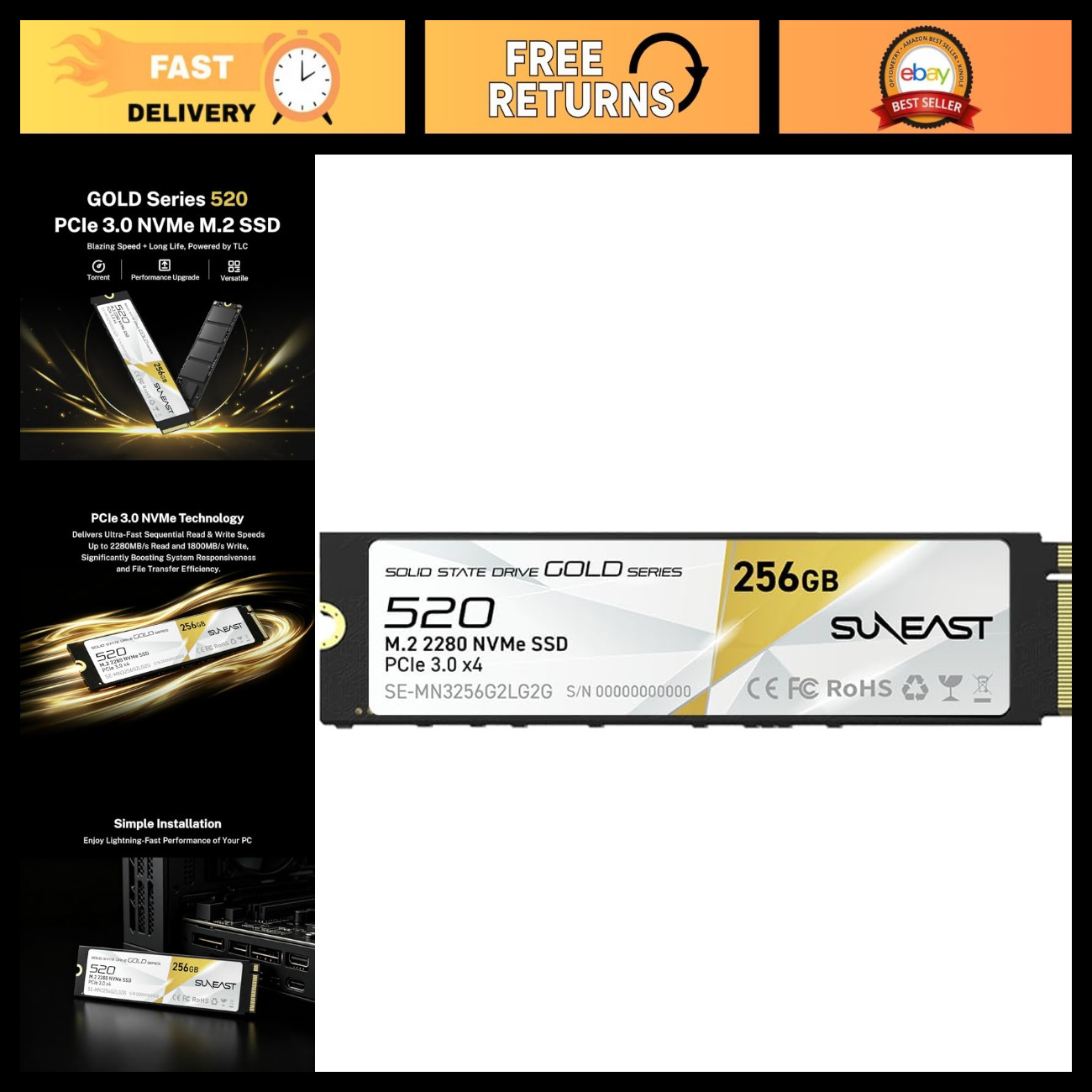 256GB M.2 2280 PCIe 3.0 NVMe SSD - High-Speed Storage Upgrade for Laptops & Desk
