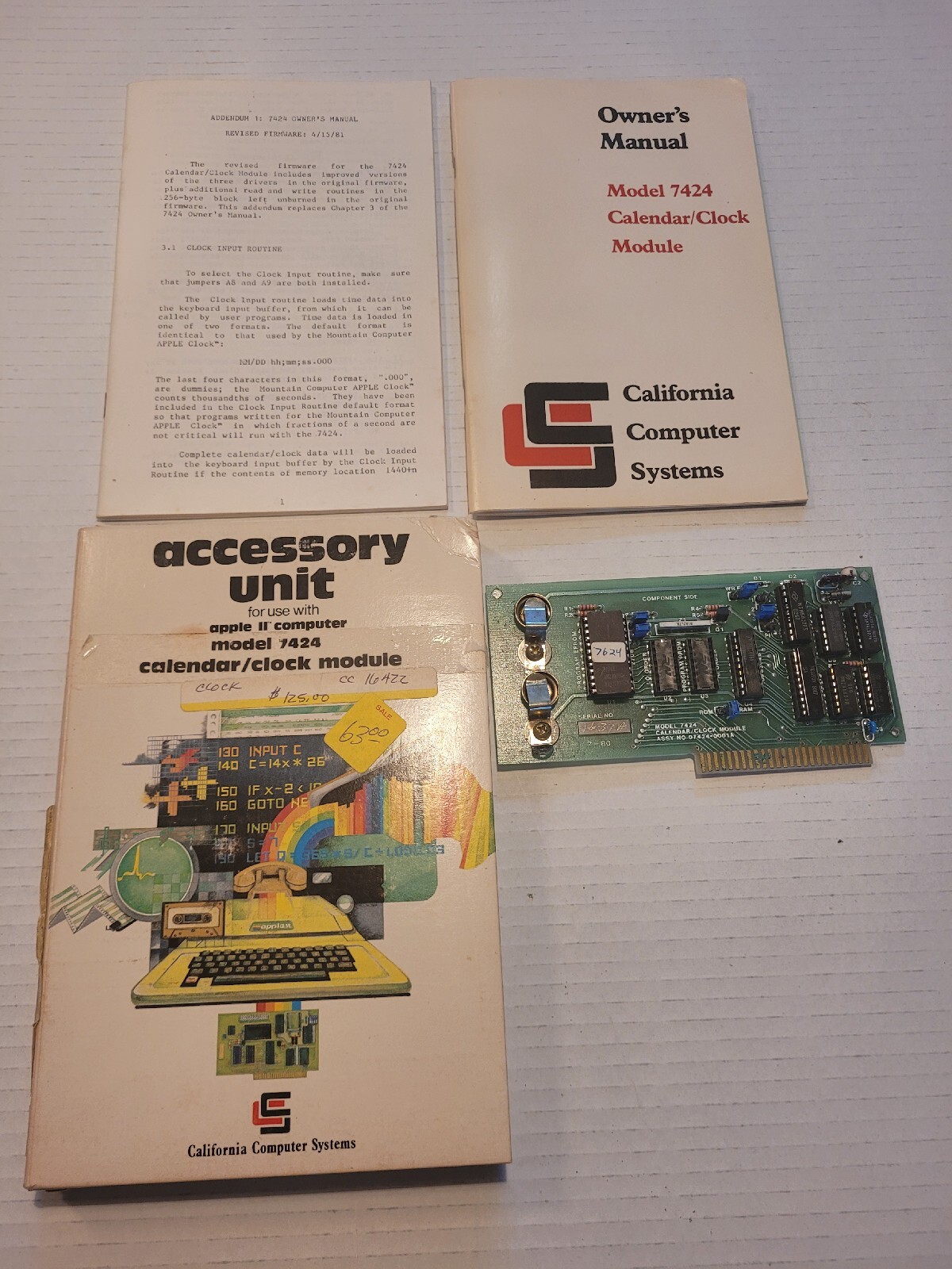 VINTAGE APPLE II CALENDAR CLOCK MODULE CARD BOARD MODEL 7424 COLLECTIBLE UNTESTE