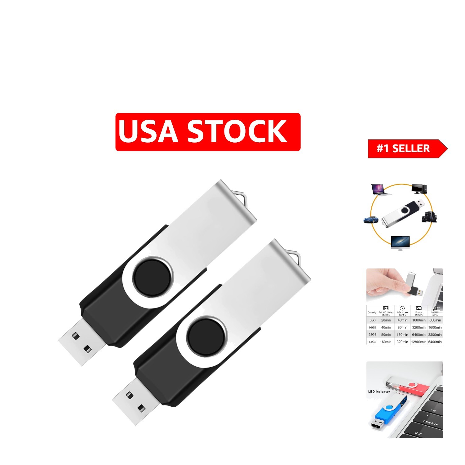 Elegant 2-Pack 64GB USB 2.0 Flash Drives - Swivel Design for Easy Storage