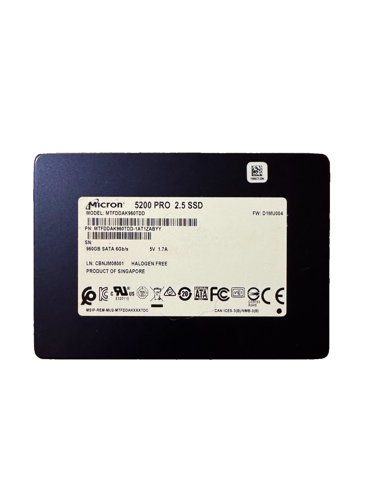 MICRON 960GB 5100 PRO 6G SATA 2.5" SFF SSD MTFDDAK960TDD (99% Health)