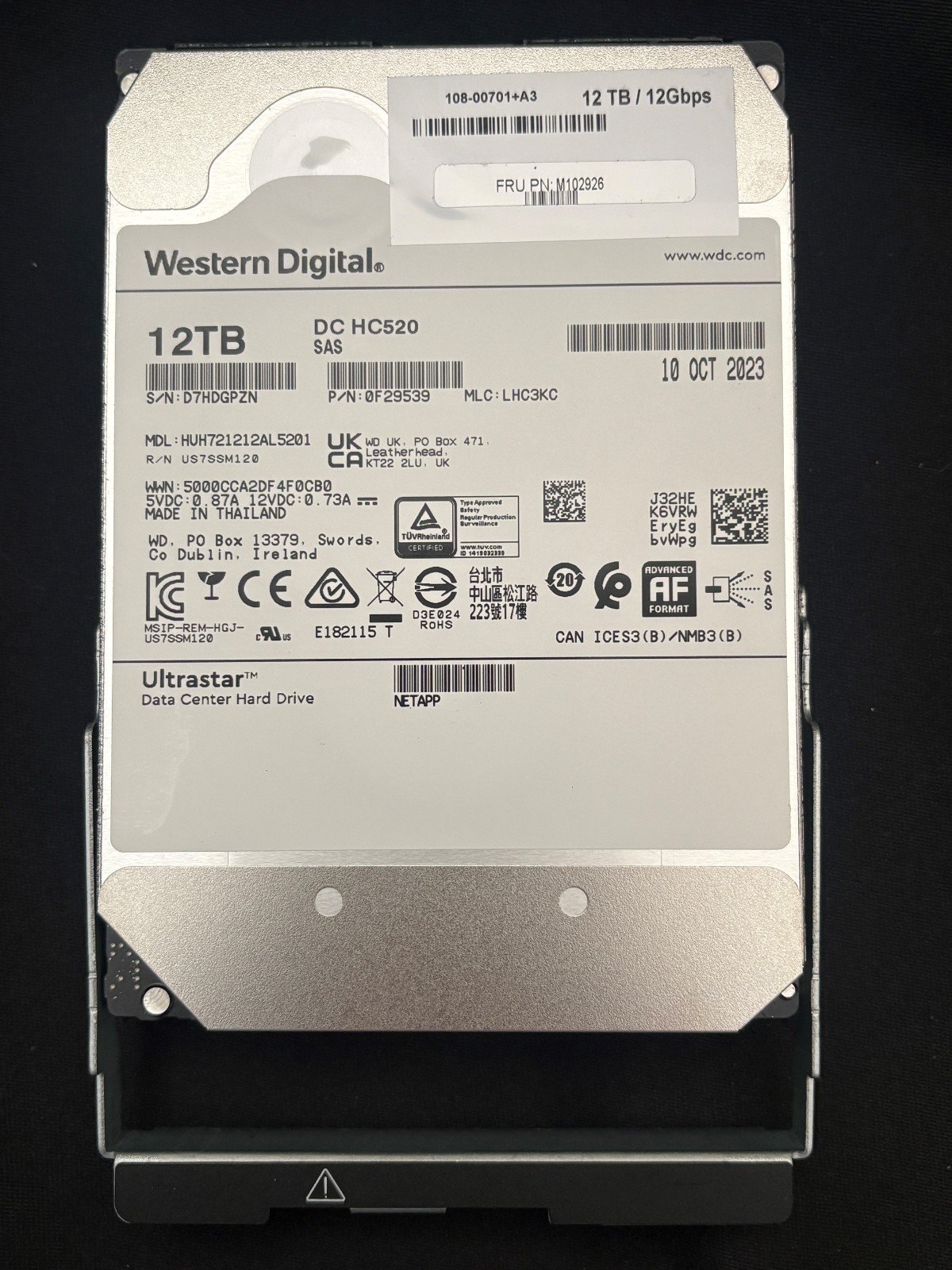 NetApp HUH721212AL5201 - 12GB SAS Disk Drive - 12GBPS - FDE/PI - 0F29539