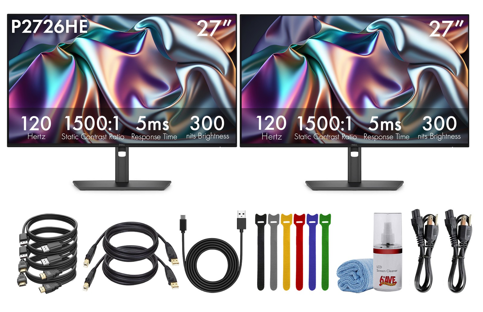 Dell Pro P2726HE Dual 27" FHD 120Hz USB-C Hub Monitors Bundle