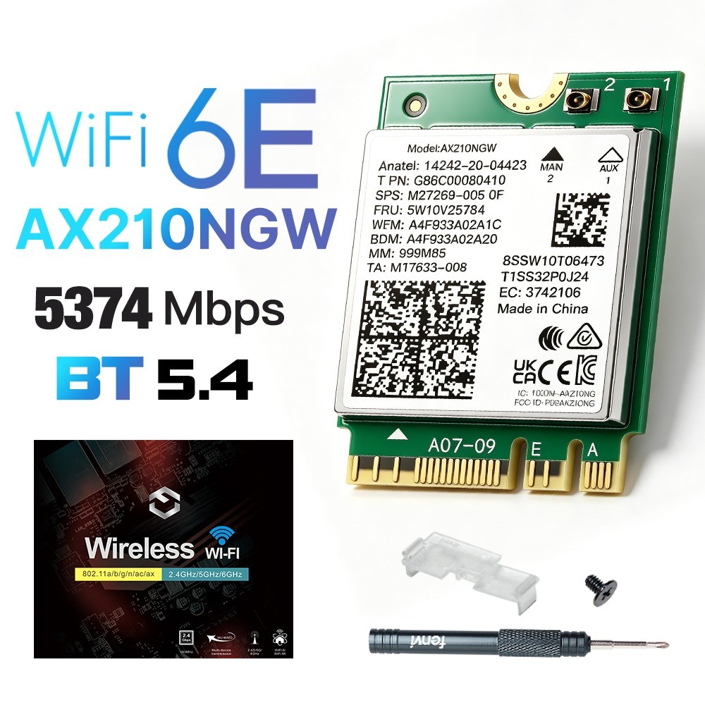 WiFi 6E M.2 Crad BT5.4 Intel AX210NGW Tri-Band 5374Mbps 802.11ax Laptop Desktop