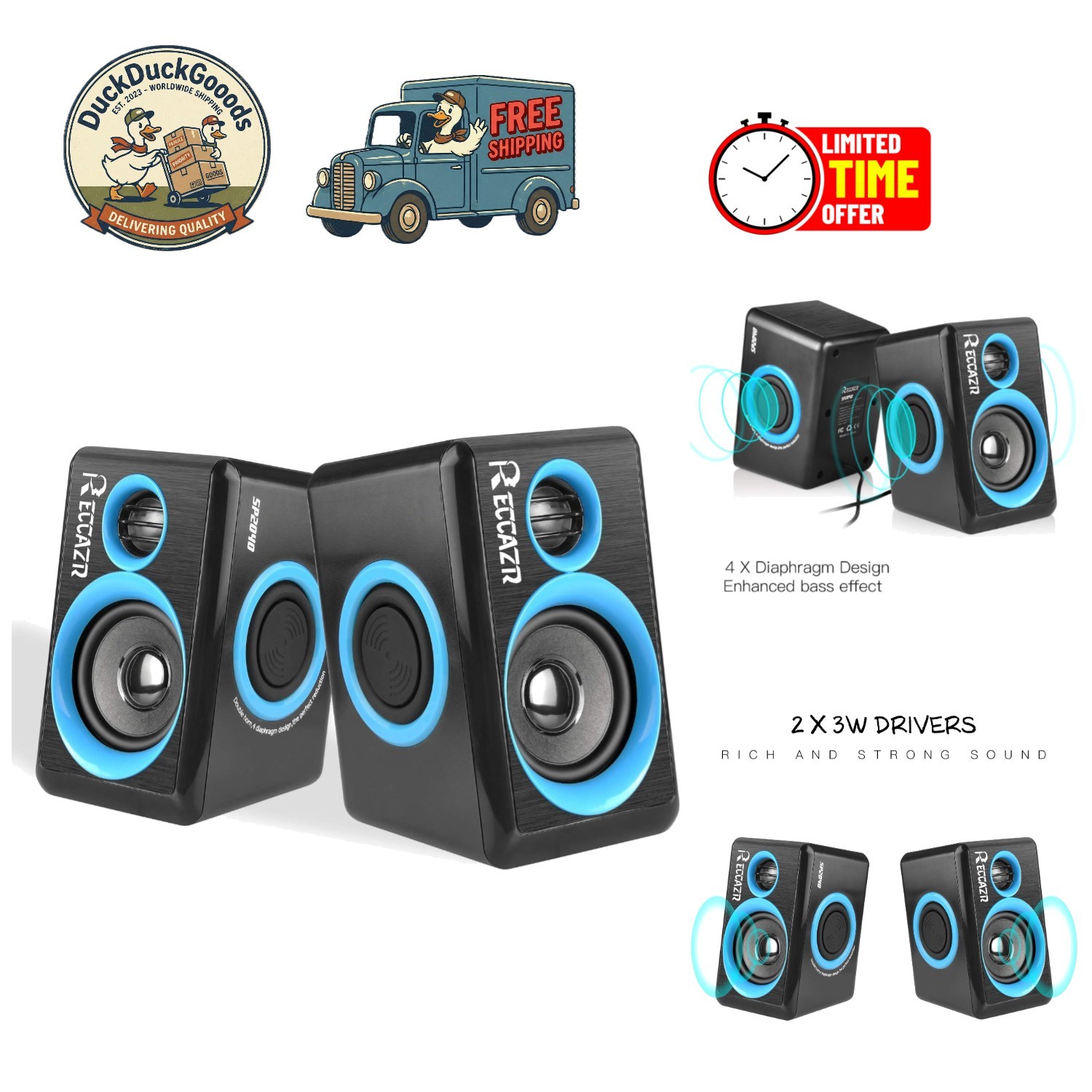 SP2040 Bluetooth Surround Sound Speakers with Deep Bass - USB Powered Multimedia