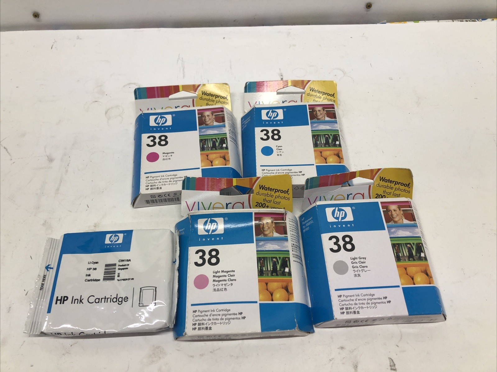 Lot of 5 -- OEM HP 38 Cartridges -- New Sealed -- see description for colors