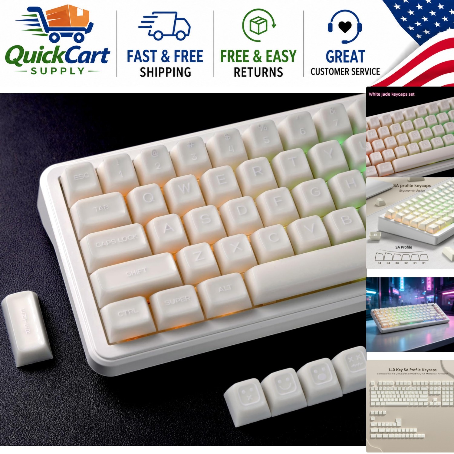 Custom 140-Key PBT Keycap Set in White Jade - Enhance Your Gaming Experience