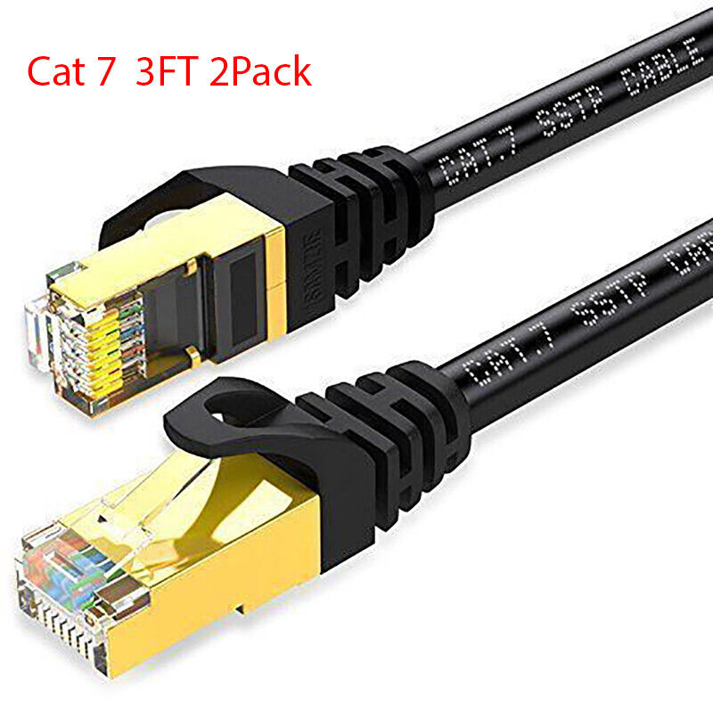 Cat7 Ethernet Cable 3 FT 2PK-High Speed LAN Network Patch Cord Modem Router