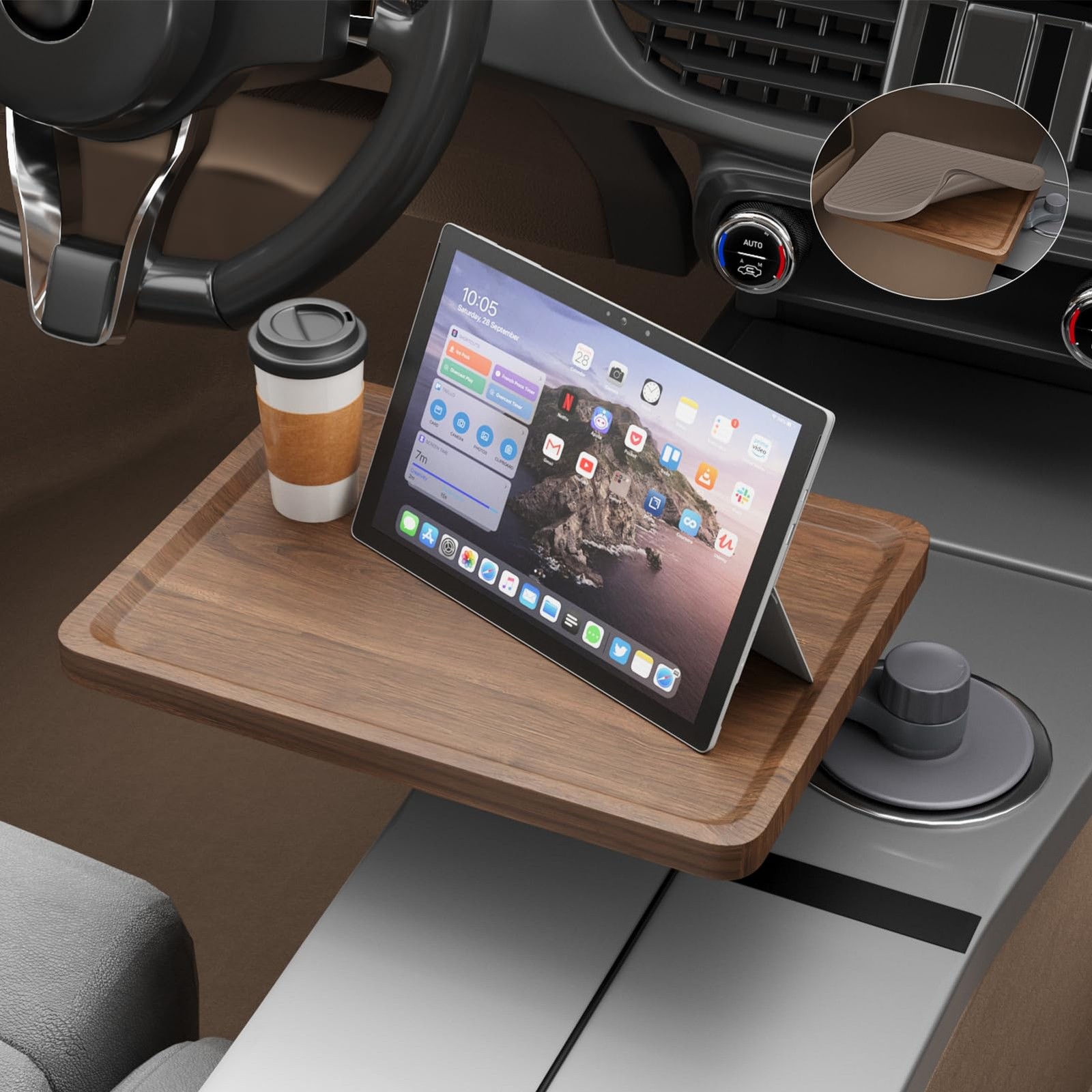 Car Tray & Car Desk for Laptop with Anti-Slip Protective Mat, 360° Rotating W...