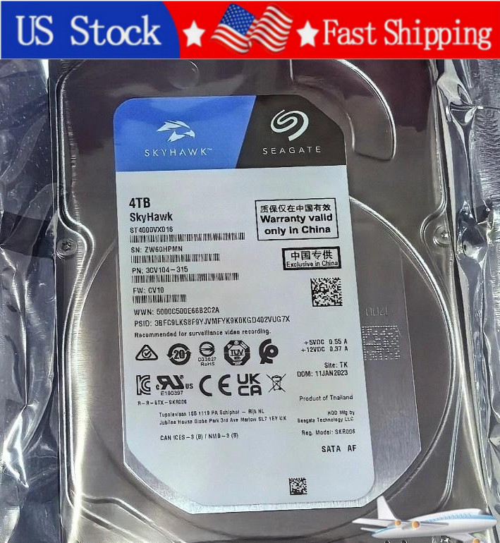 New Seagate ST4000VX016 SkyHawk 4TB 256MB Cache 3.5" SATA 6Gb/s Surveillance HDD