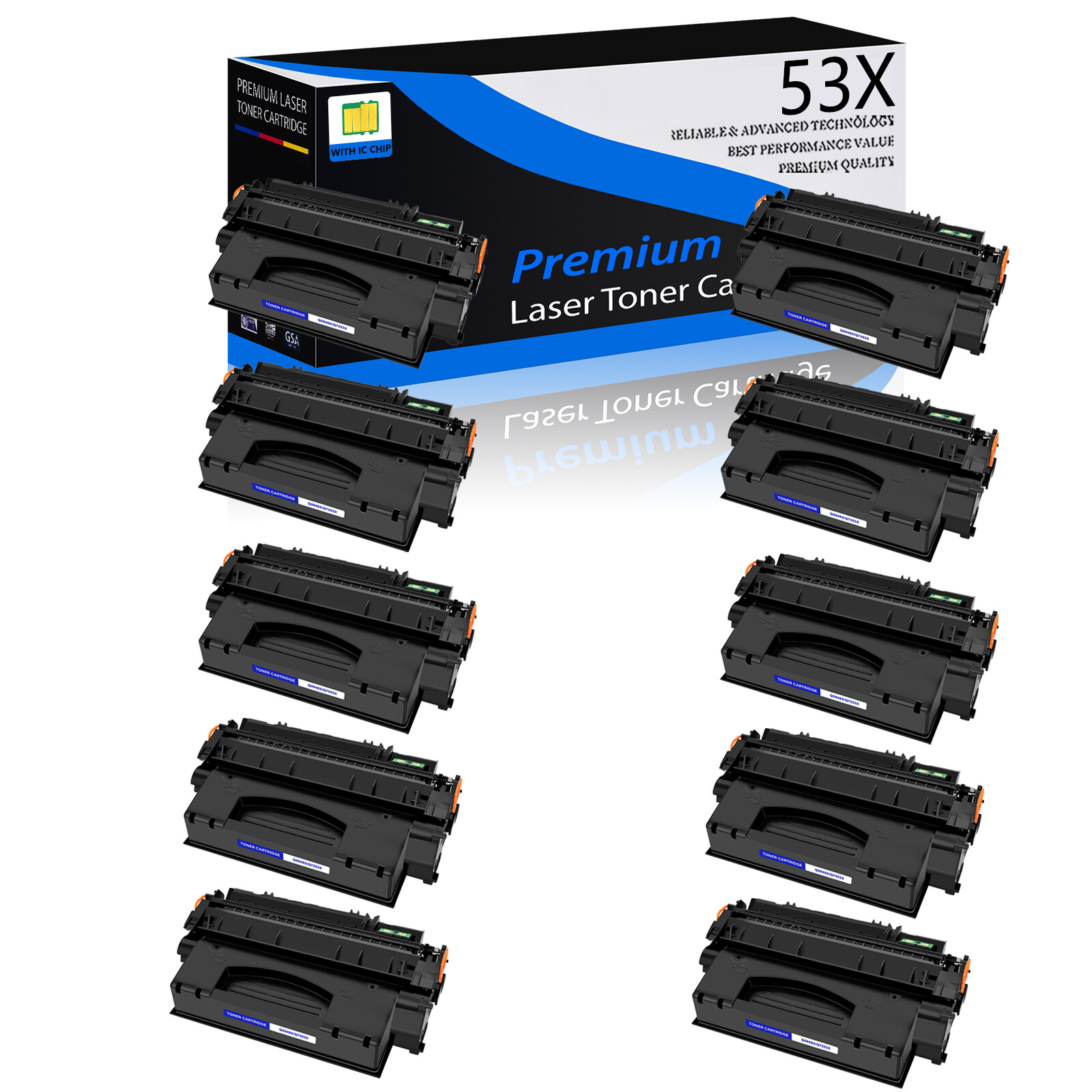 10PK Q7553X 53X Toner Cartridge Fit for HP LaserJet P2015d P2015dn P2015x Hi-Y