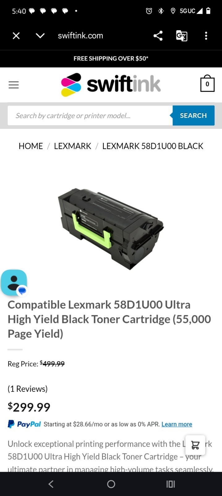 Swiftink 58D1U00 Compatible Toner Ultra High Yield Black Laser for Lexmark