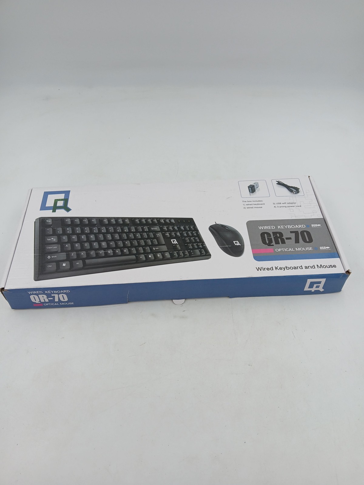 Qrio QR-70 Wired Keyboard Mouse USB Combo Black Quiet Keys New Open Box