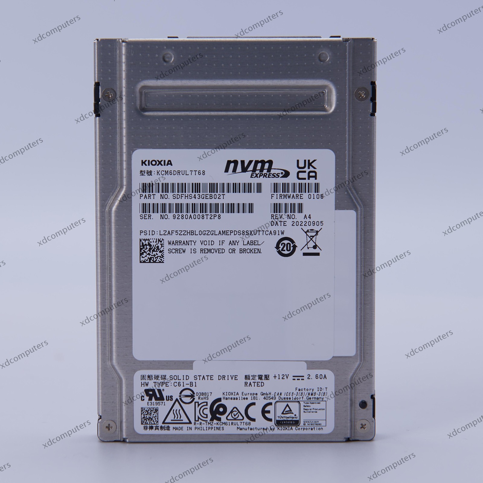 KIOXIA CM6 7.68TB SSD 2.5" U.3 PCIe NVMe SDFHS43GEB02T KCM61RUL7T68