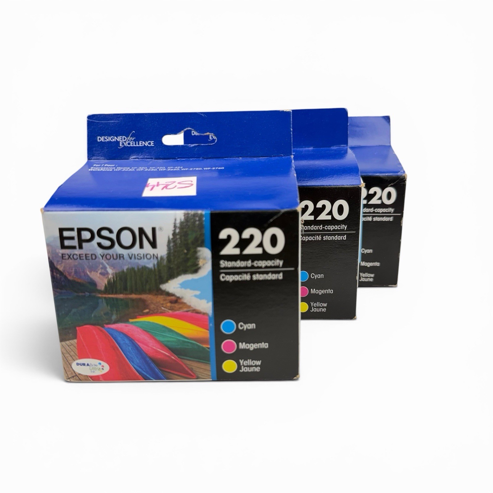 Lot of 3 Genuine Epson 220 Standard Capacity Ink Cartridges (C, M, Y) OEM