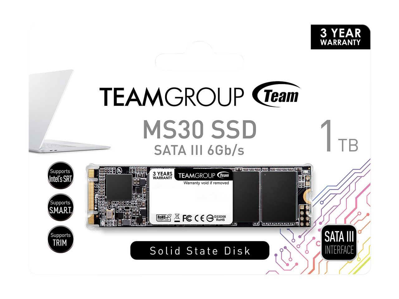 TEAMGROUP MS30 1TB with SLC Cache 3D NAND TLC M.2 2280 SATA III 6Gb/s Internal