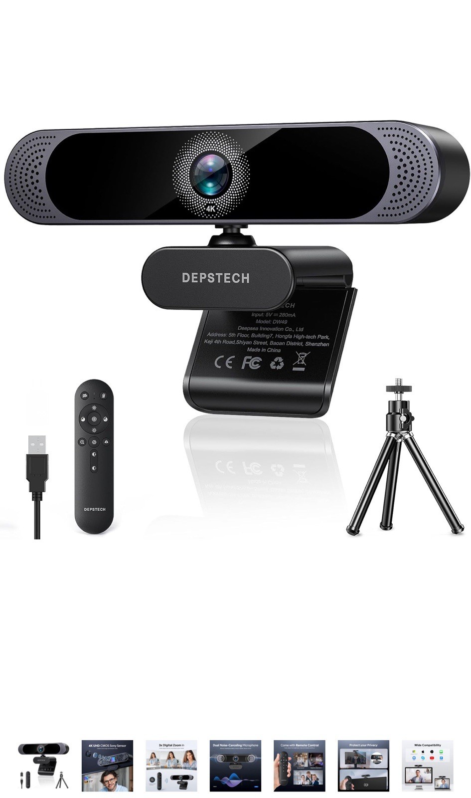 4K Webcam, DW49pro Ultra HD 1/2'' Sony Sensor, 3X Digital Zoom, Dual Microphone