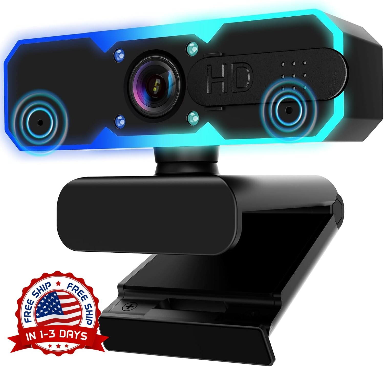 Camara Web 1080P 60FPS Con Micrófono Y Luz RGB De Relleno,Enfoque Automático NEW
