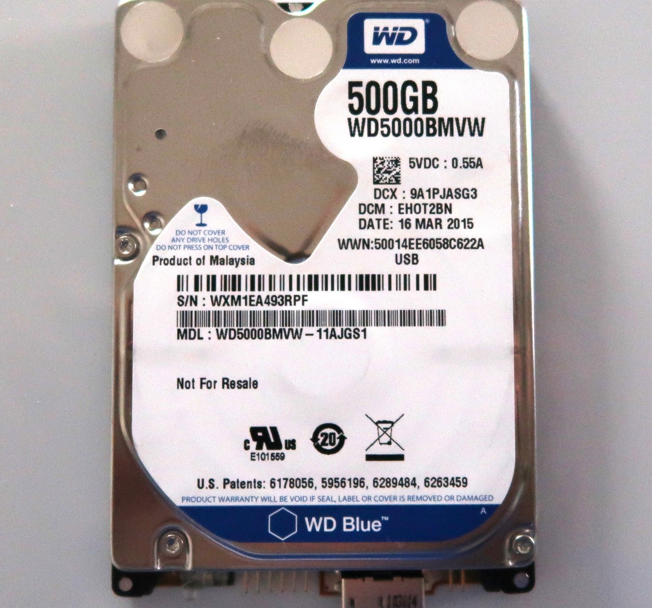 WD5000BMVW-11AJGS1 DCM: EH0T2BN (WXM1) COO: Malaysia 500gb USB HDD MAR/2015