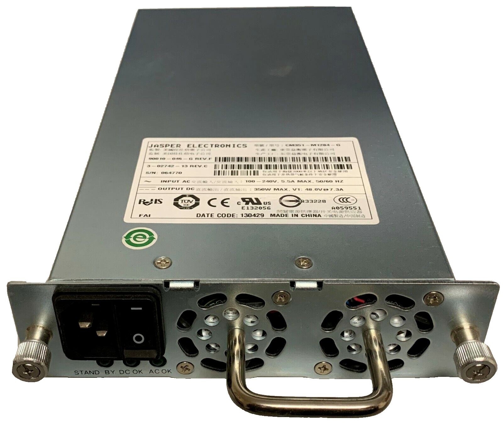 Jasper CM351-M1284-G 350W Power Supply 90010-046-G 3-02742-13 REV A 3-02742-13