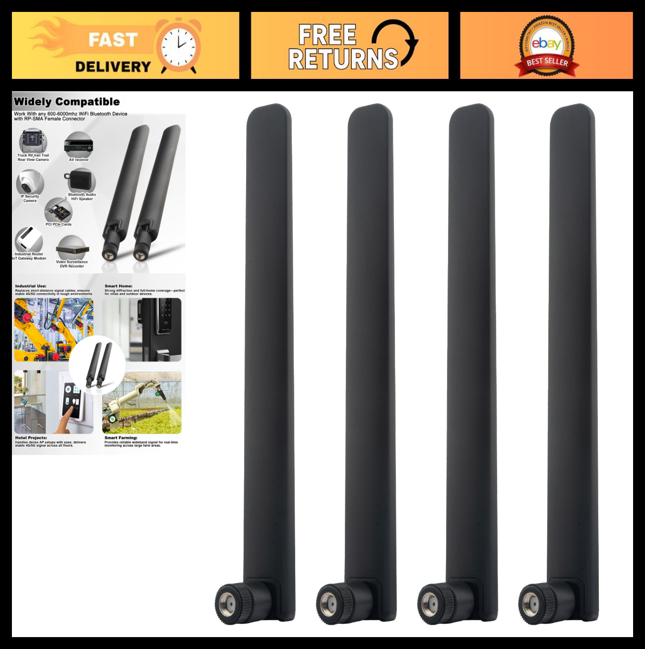 High Gain 12dBi 5G 4G LTE Omni-Directional Antenna (4 Pack) for Mobile Hotspots