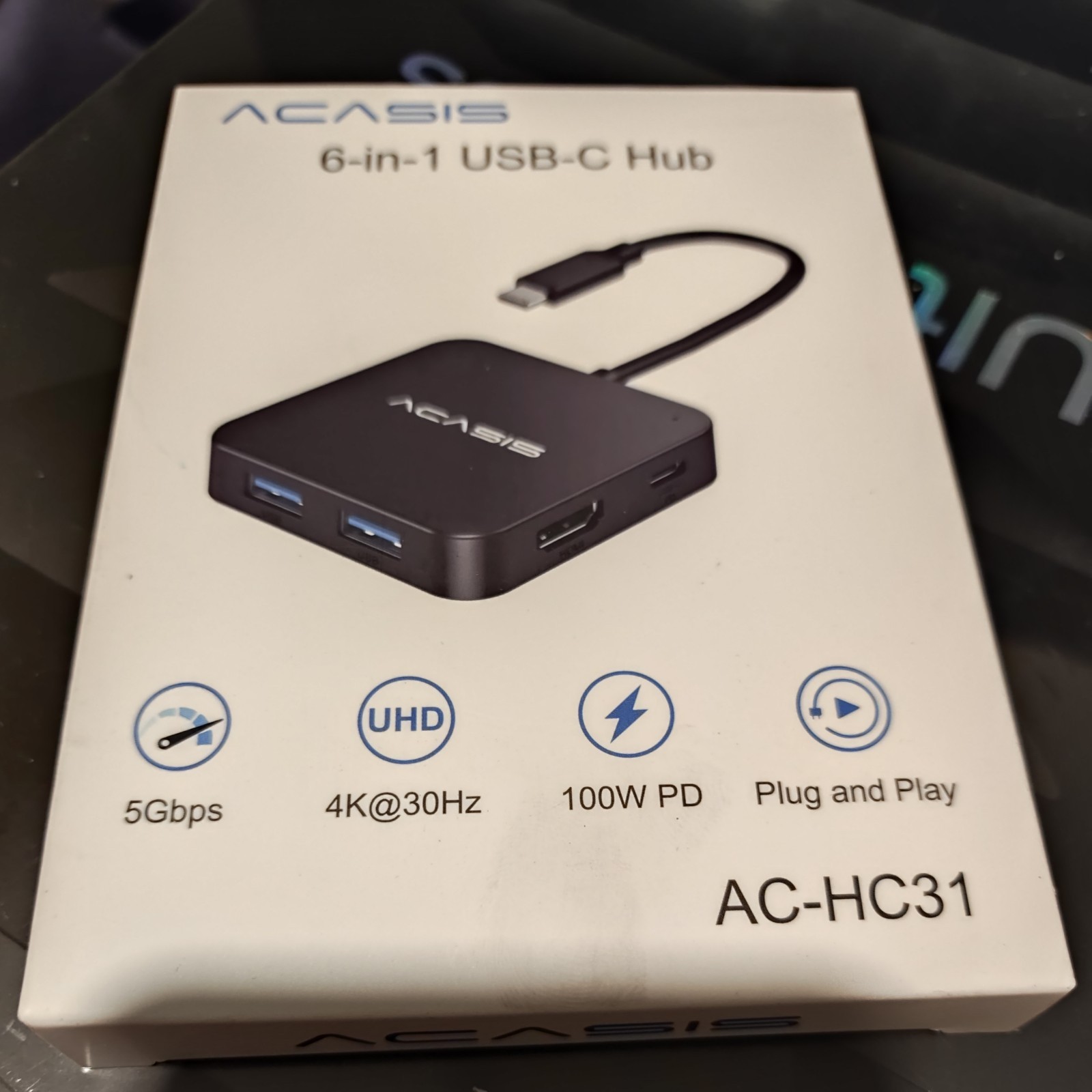 ACASIS USB C Hub 10Gbps, 6-in-1 Multiport Adapter with 4K 60Hz HDMI, Black