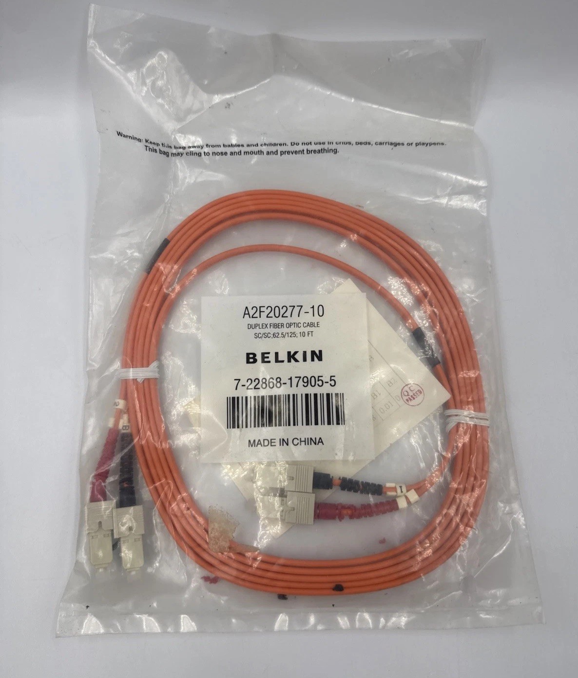 New Belkin A2F20277-10M Duplex Fiber Optic Cable 10M