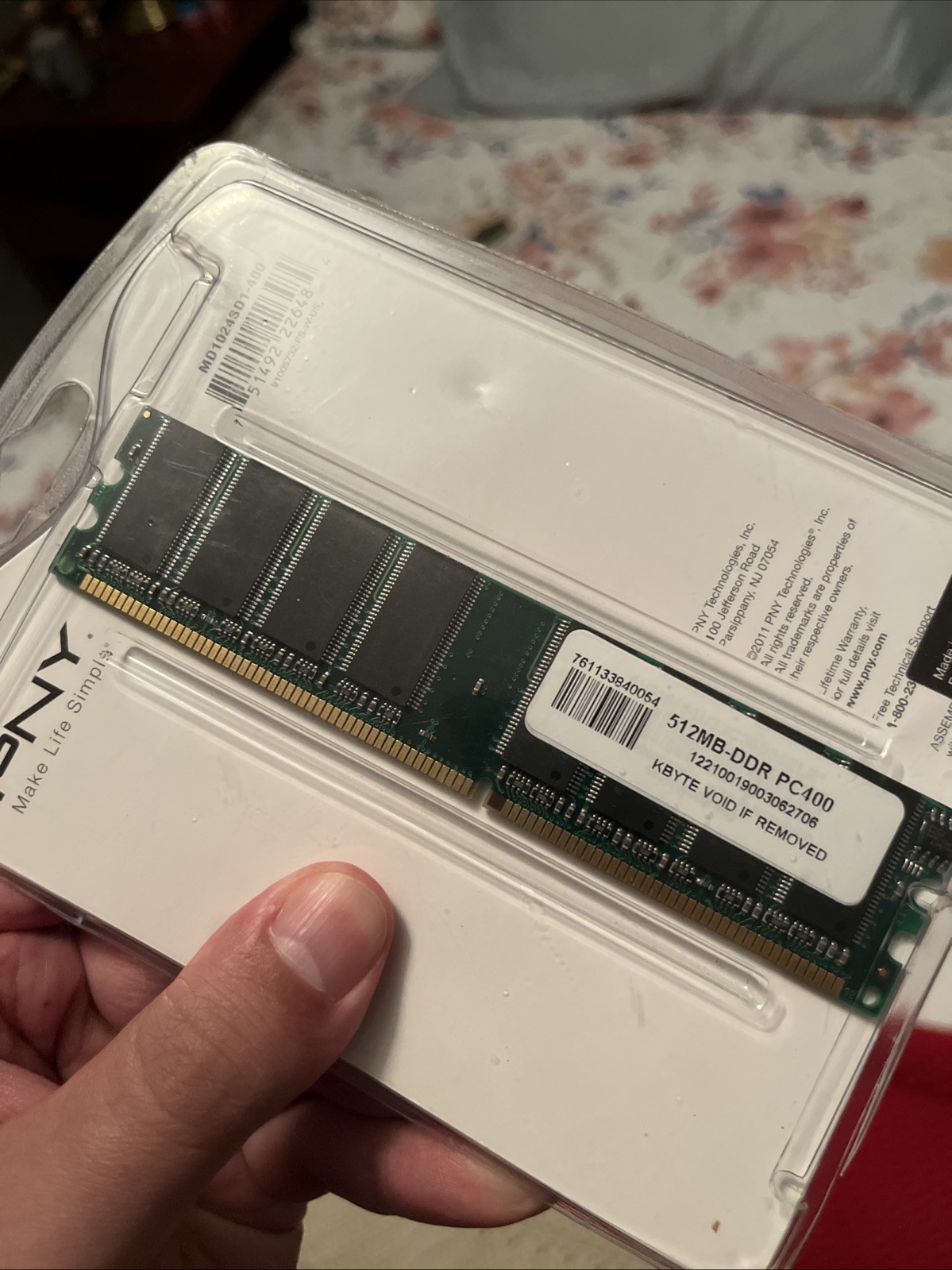 PNY PC3200 512 MB DIMM 400 MHz DDR Memory RAM (MD0512SD1-400) (Untested, Unused)