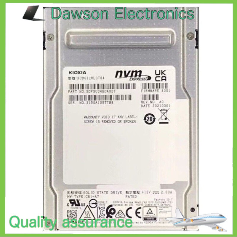 KIOXIA CD6 2.5" 3.84TB U.2 PCIe KCD61LUL3T84 SSD Solid State Drive 90+% Health