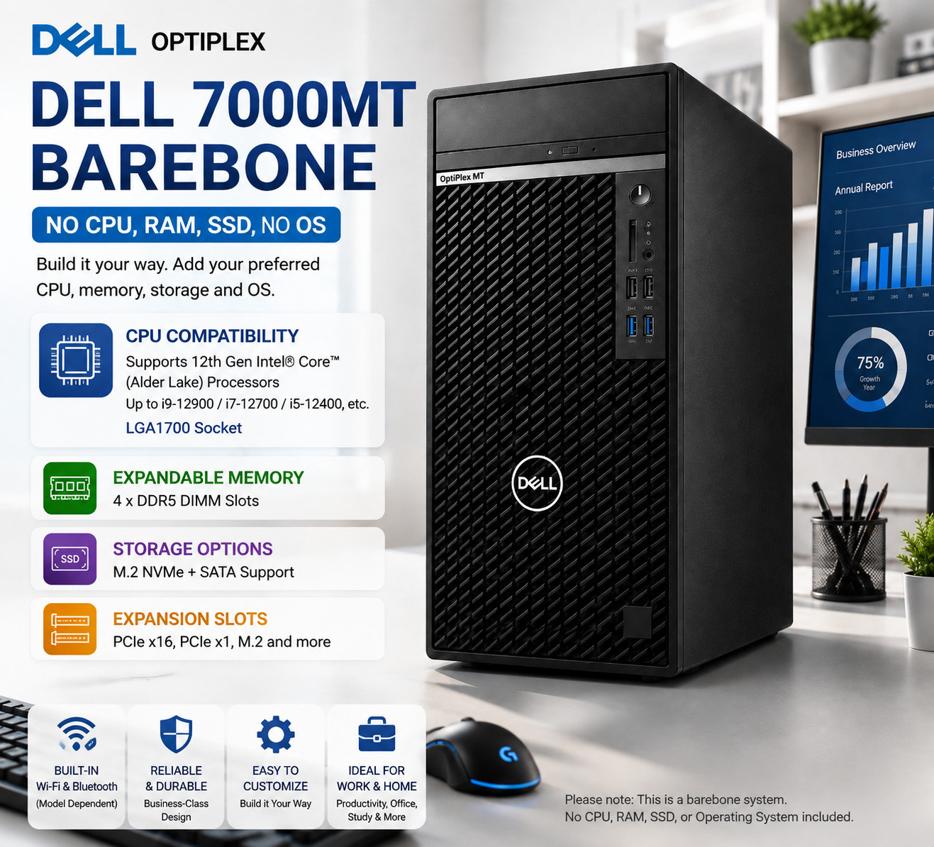Dell OptiPlex 7000 Mini Tower Barebone PC - NO CPU / RAM /Storage