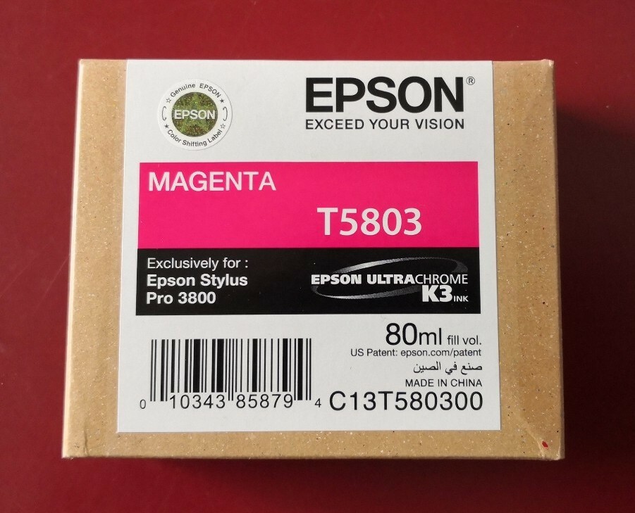 02-2018 New In Box Genuine Epson Pro 3800 Magenta 80ml K3 Ink T5803 T580300