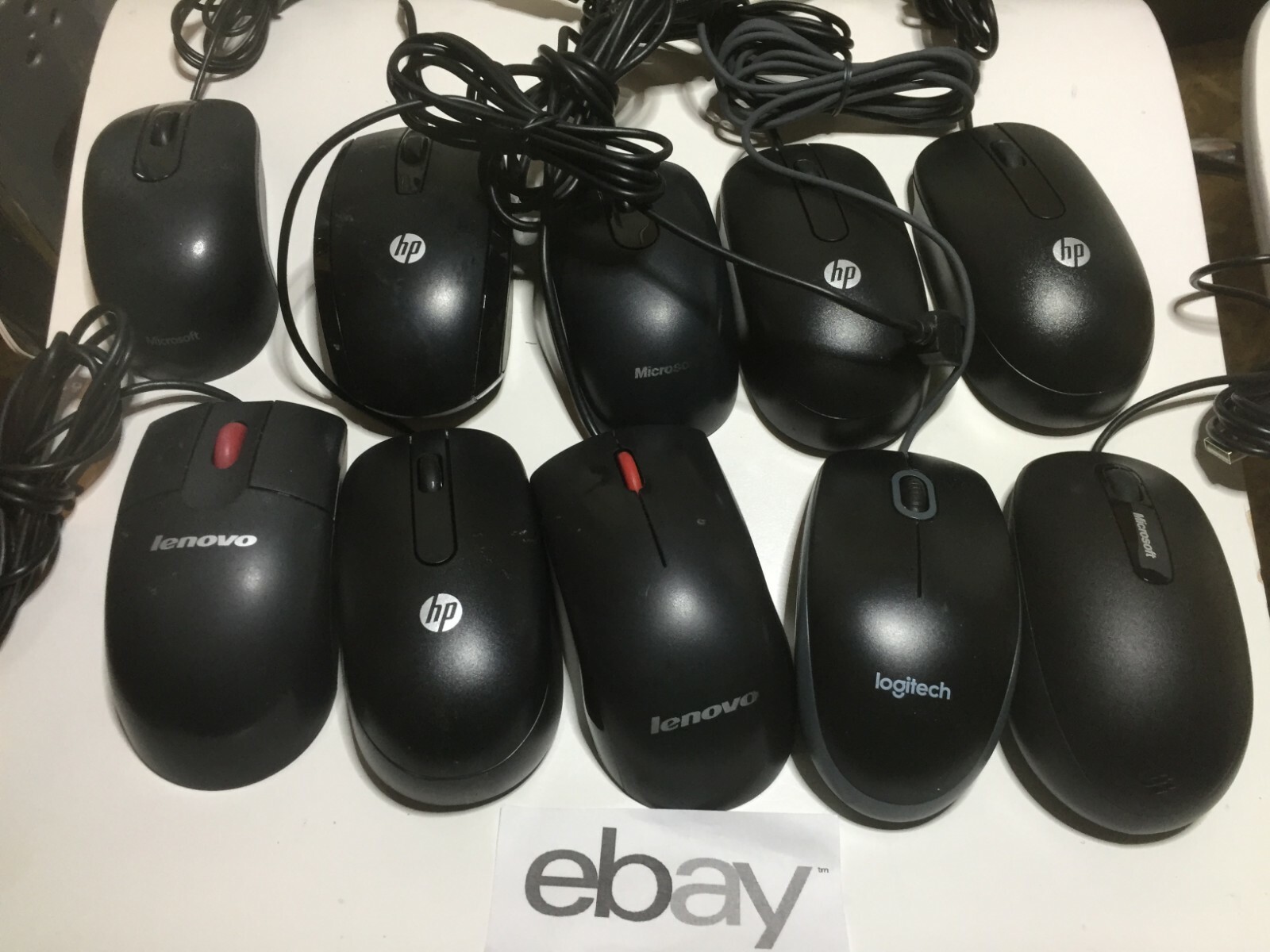 Mixed Lot of 10 Lenovo HP Microsoft Logitech USB Optical Mouse w/ Scroll Wheel 