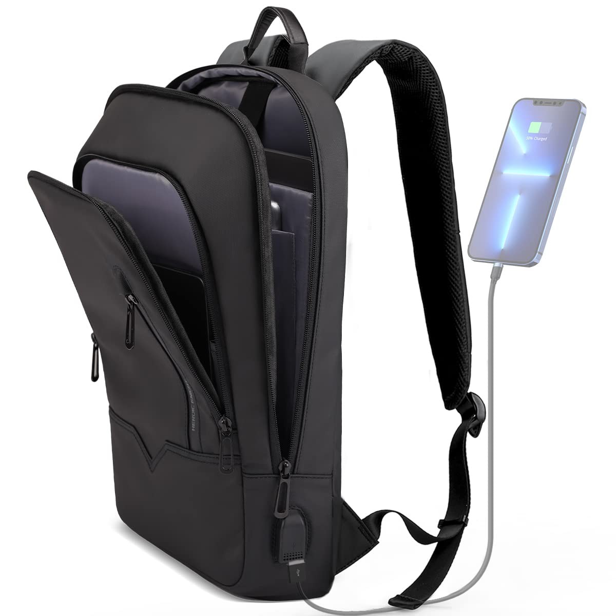 hk Backpack for Men Business Slim Laptop Bag Large, Black