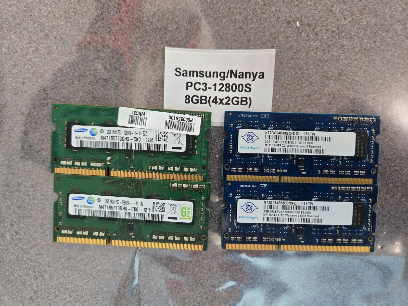 Samsung / Nanya 8GB (4x2GB) PC3-12800s DDR3 laptop memory ram
