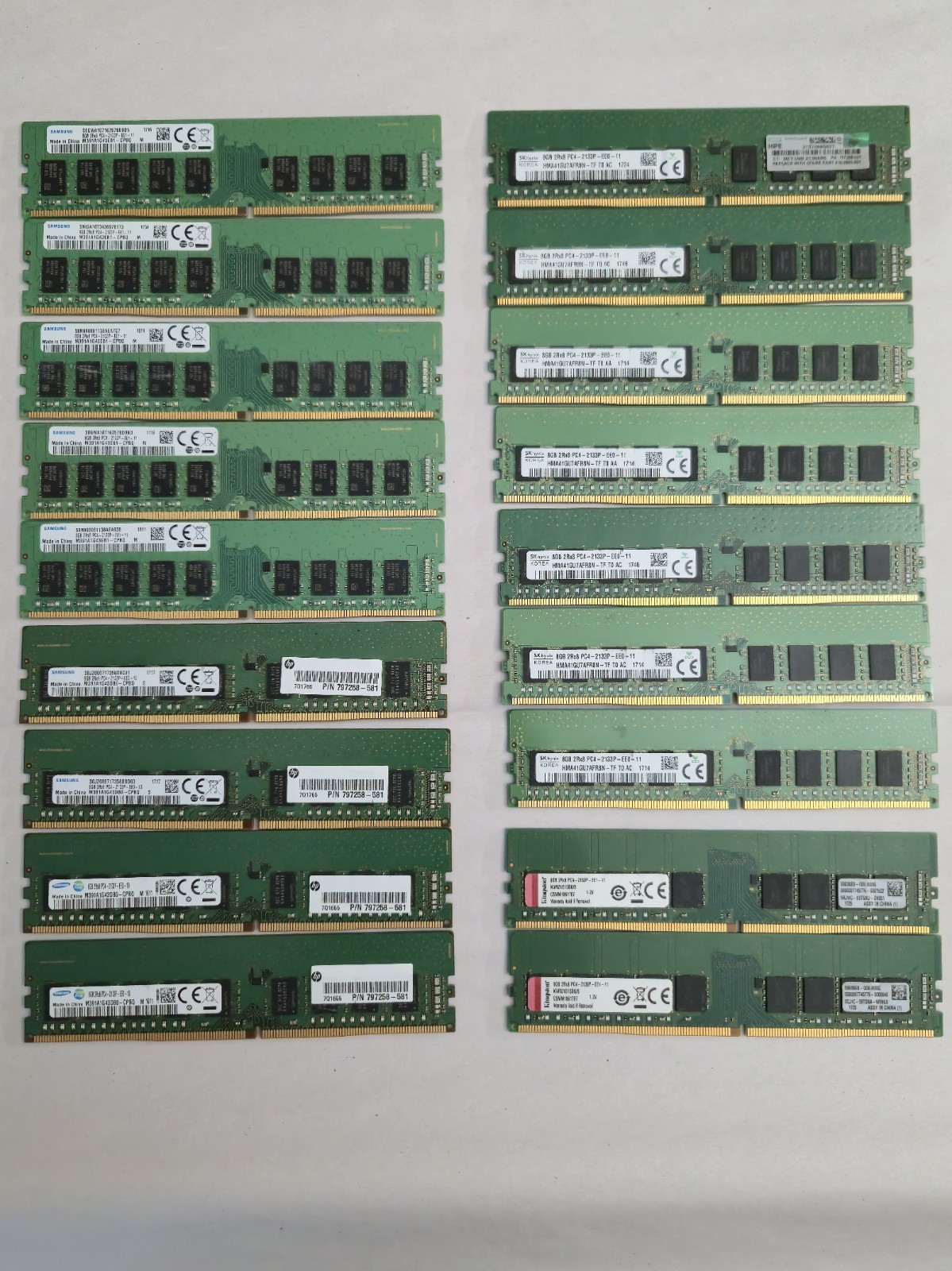 Lot of 18 Various 8GB DDR4-2133 EUDIMMS. May have missing capacitors. Not Tested