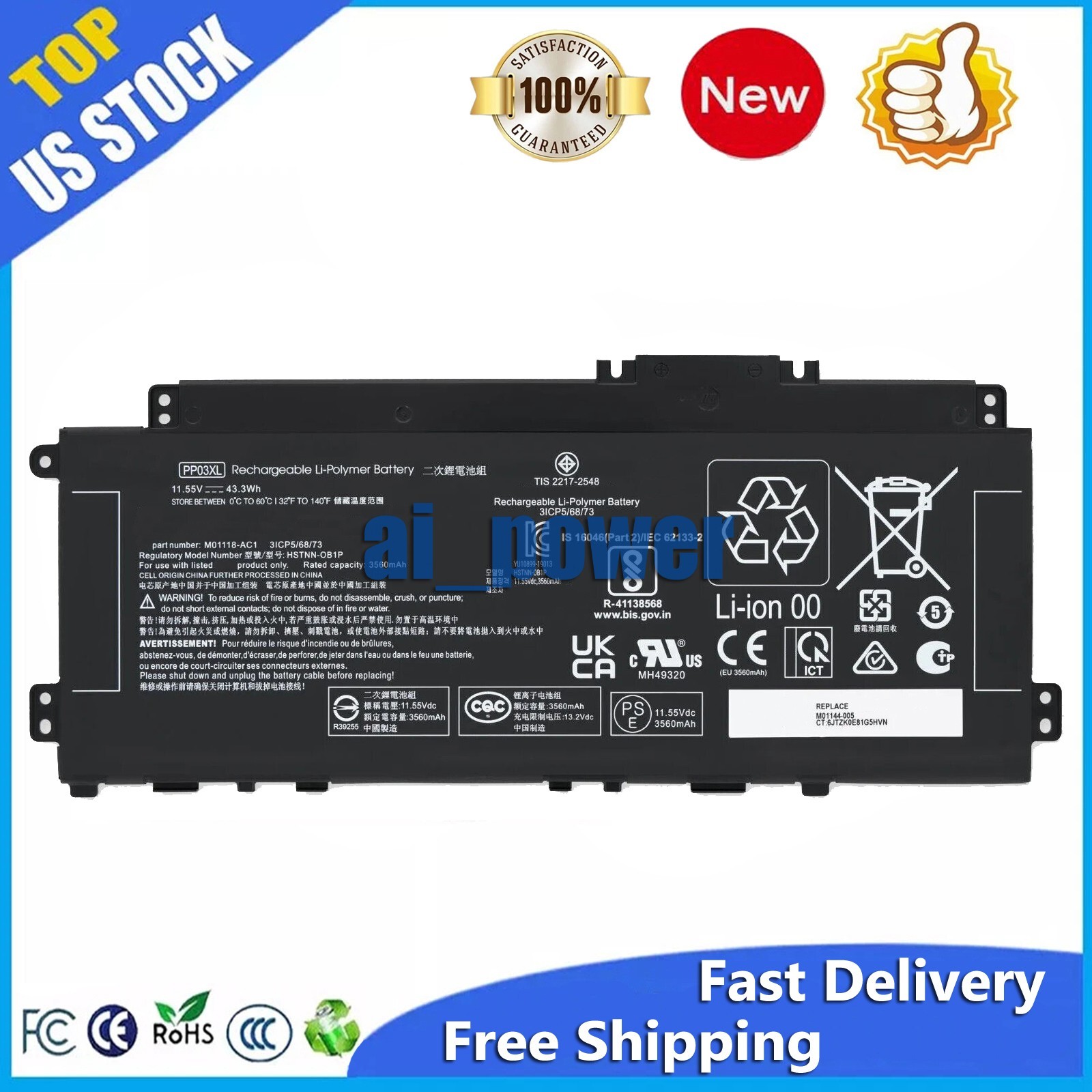 PV03XL PP03XL - New Battery for HP HSTNN-LB8S L83393-005 L83393-006 L83388-421  
