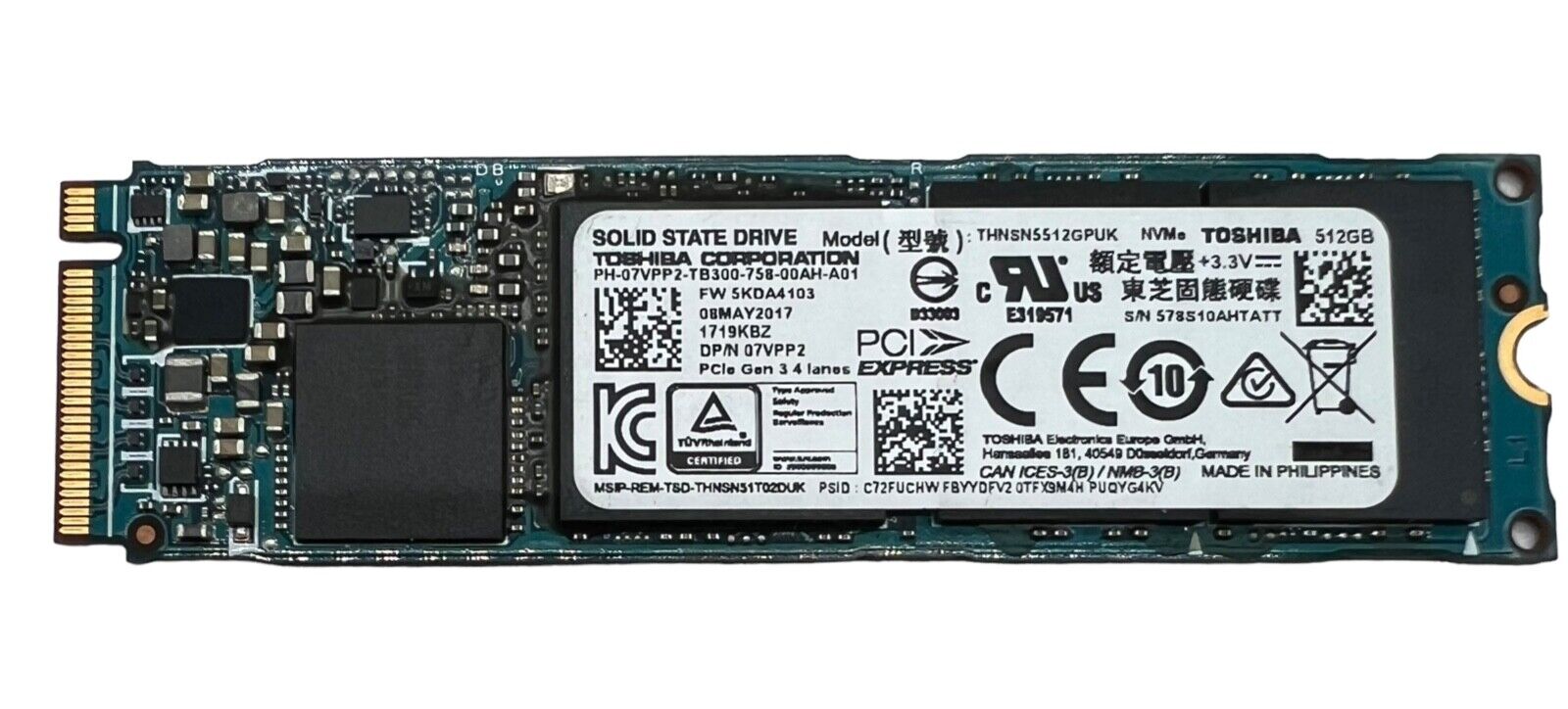 Toshiba 512GB Nvme SSD Solid State Drive THNSN5512GPUK