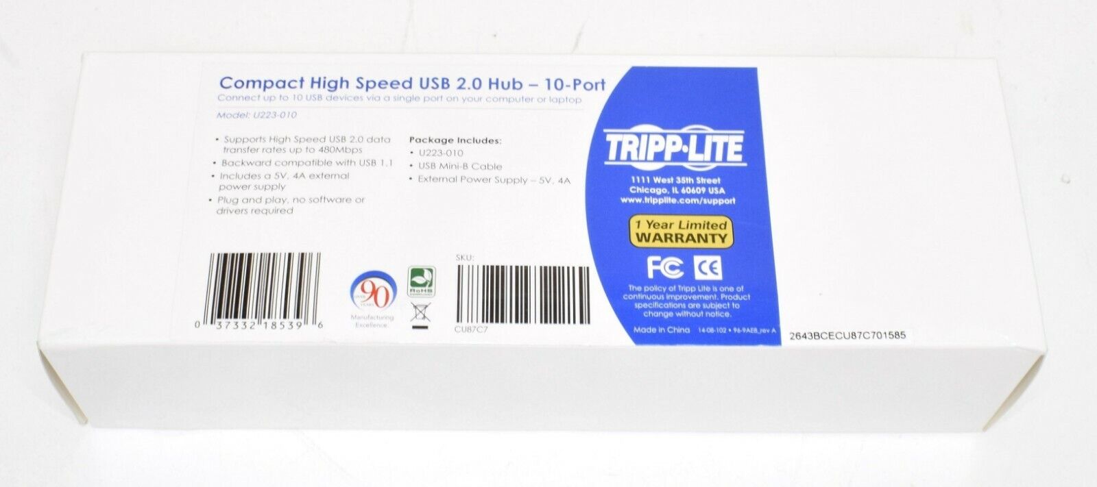 Brand New Tripp Lite U223-010 Compact High Speed USB 2.0 10-Port Hub