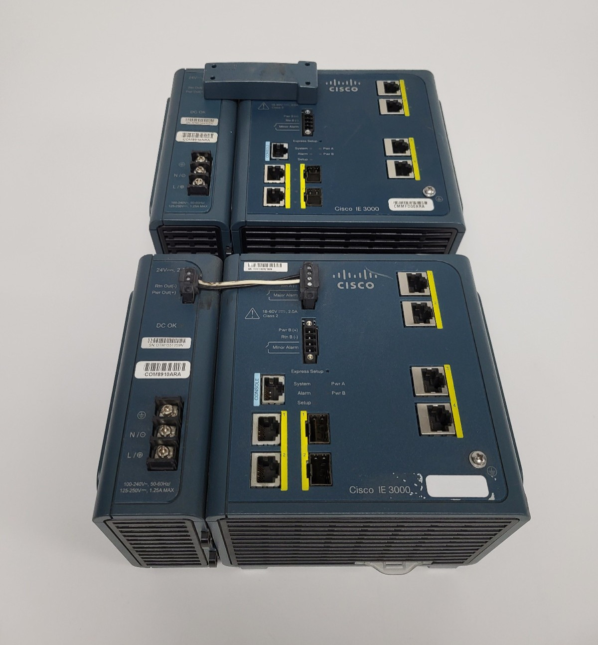 Lot of 2 Cisco IE-3000-4TC Industrial 4-Port Switch 10/100, SFP w/Power Supply