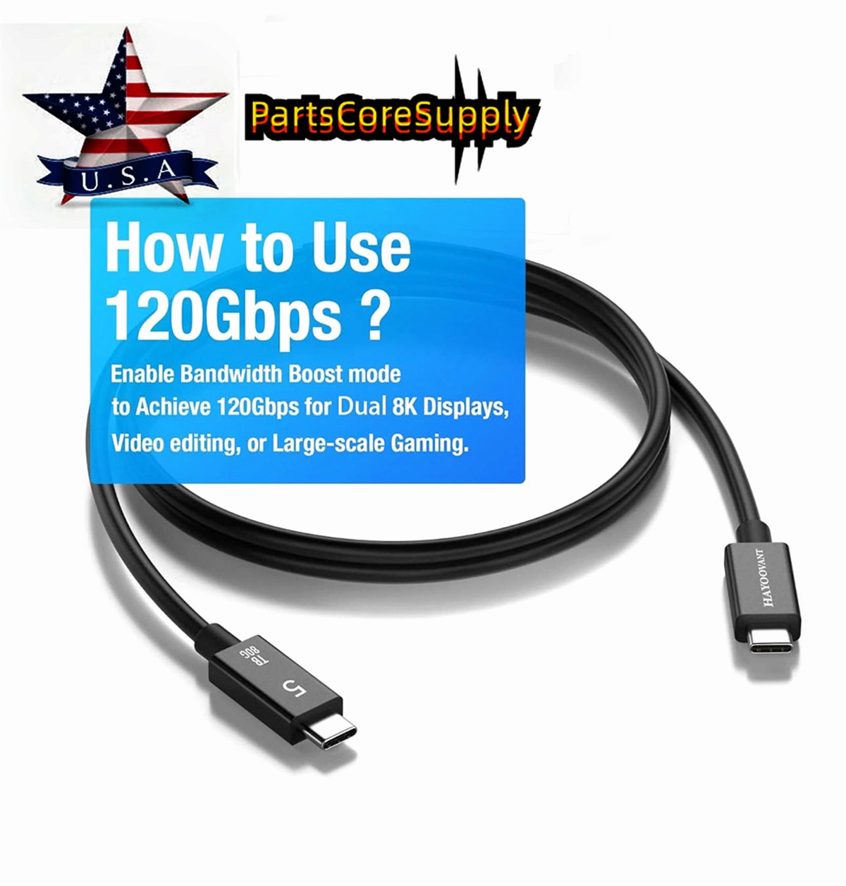 UHD Thunderbolt 5 USB-C 5.0 Cable 3.3 ft 80Gbps PD 240W 16K Video Display USK