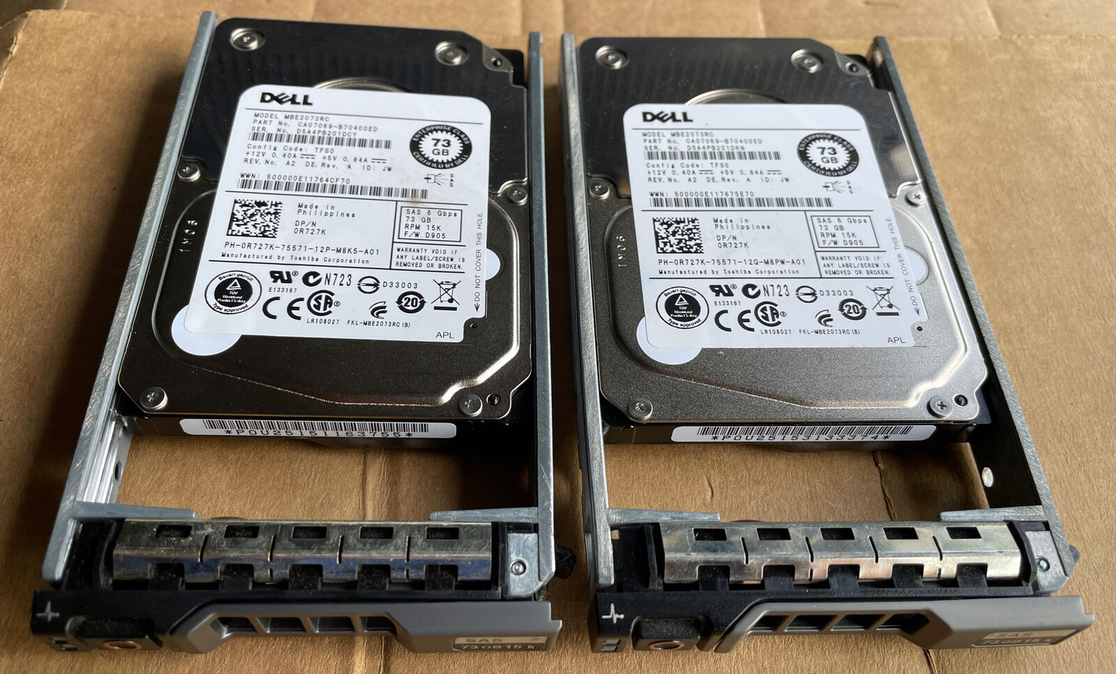 Lot Of 2 Dell 0R727K 15K 73GB SAS 2.5” Server Hard Drives + 0G176J