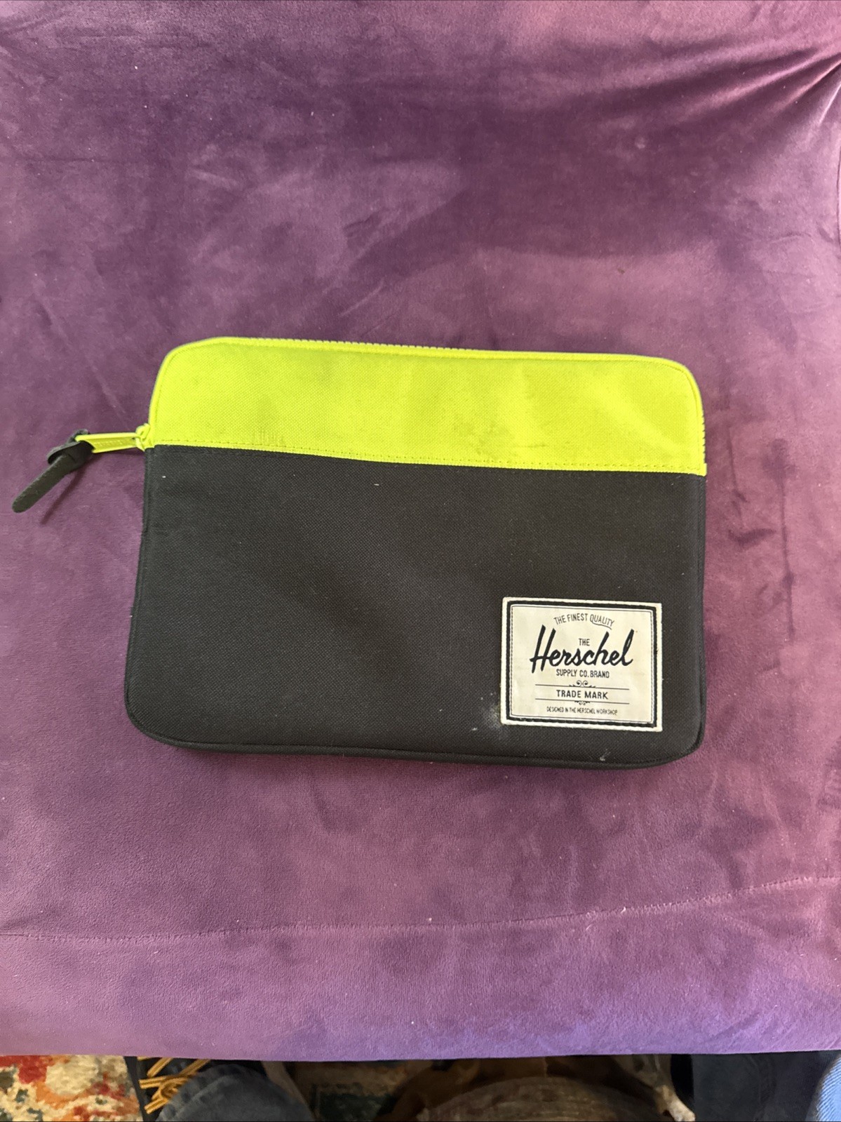Herschel Supple Company Anchor Sleeve Zippered Neon Green Black Tablet Laptop